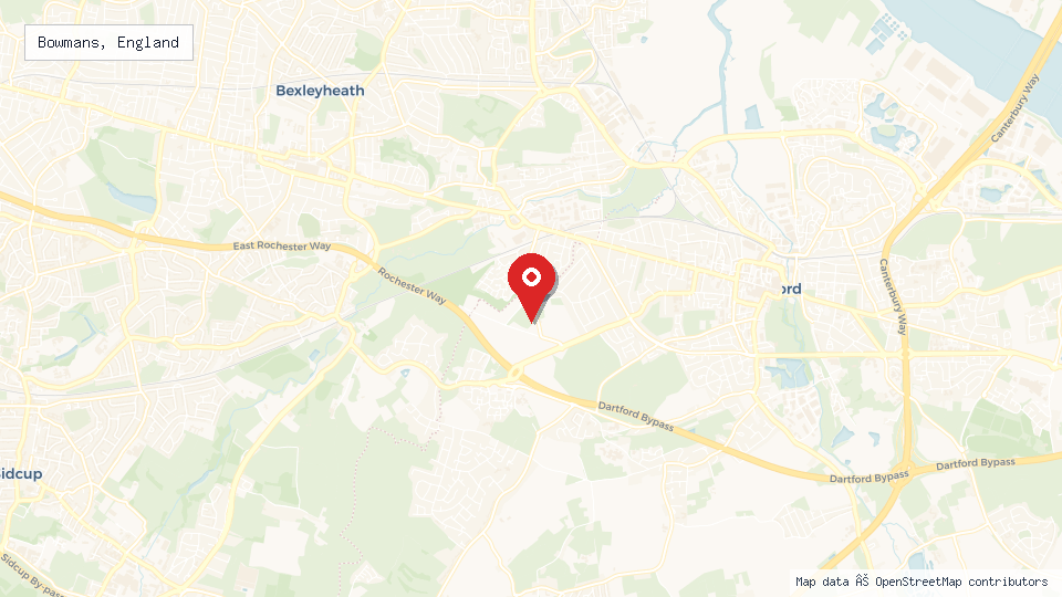 Street map of Bowmans, England with location pin