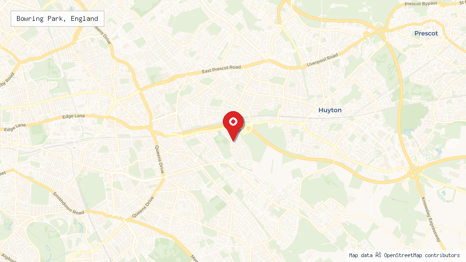 Street map of Bowring Park, England with location pin