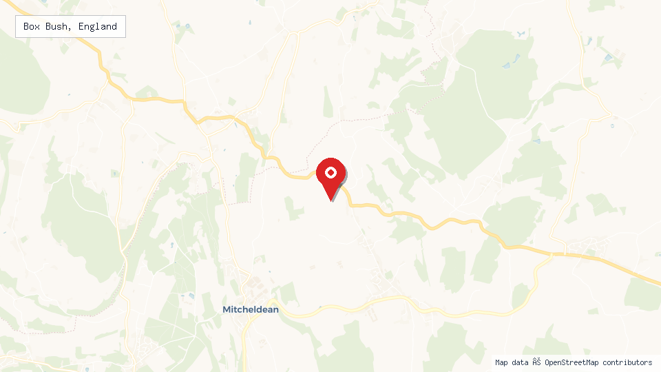 Street map of Box Bush, England with location pin