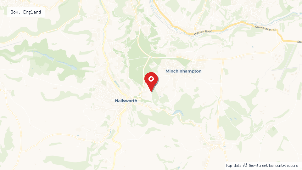 Street map of Box, England with location pin