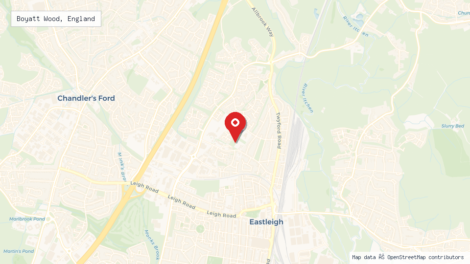 Street map of Boyatt Wood, England with location pin