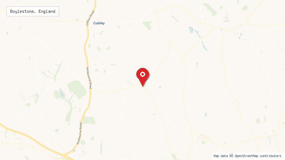 Street map of Boylestone, England with location pin