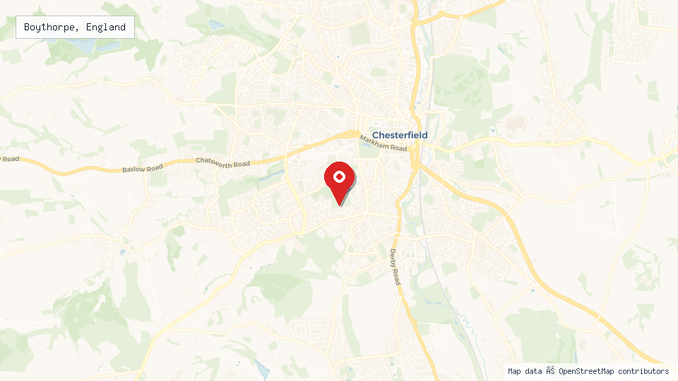 Street map of Boythorpe, England with location pin