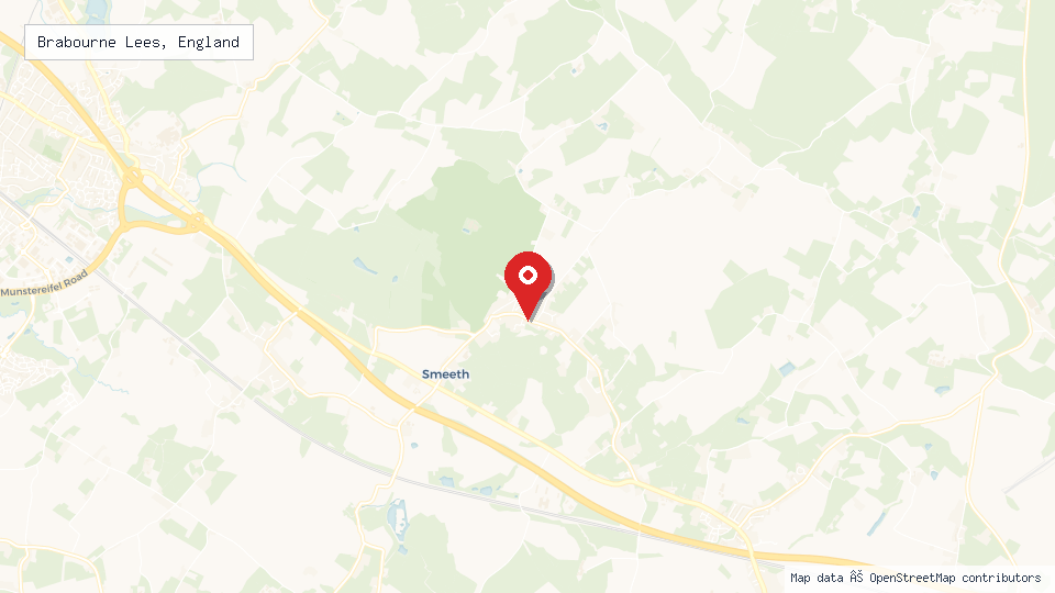 Street map of Brabourne Lees, England with location pin