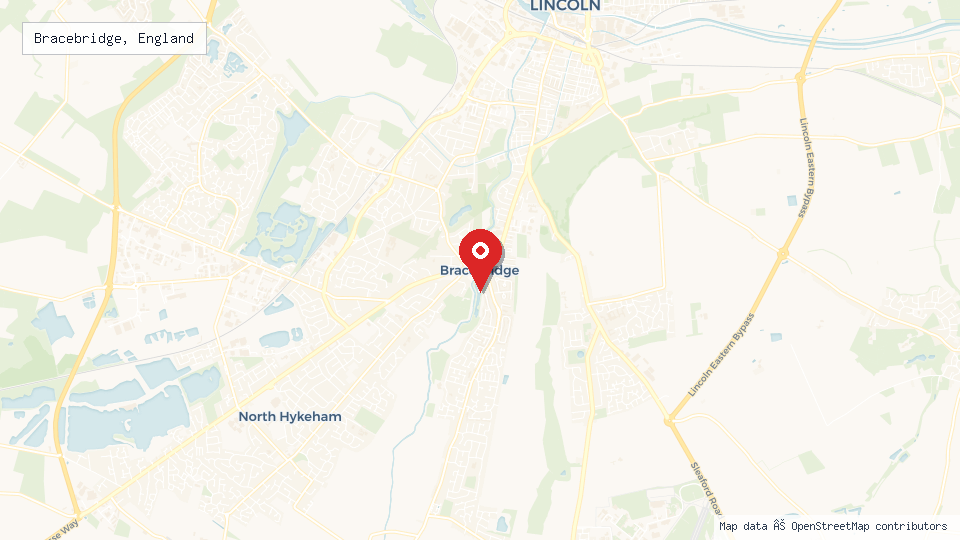 Street map of Bracebridge, England with location pin