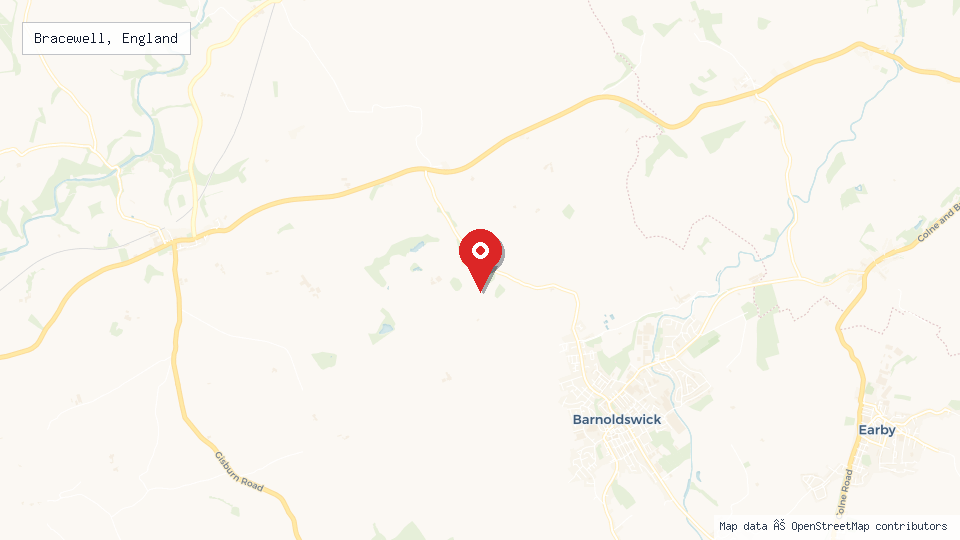Street map of Bracewell, England with location pin