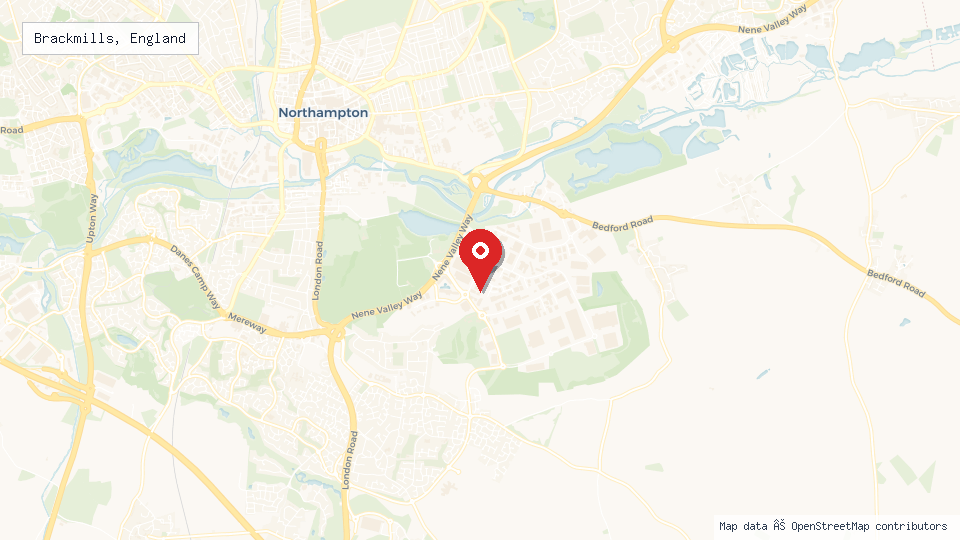 Street map of Brackmills, England with location pin
