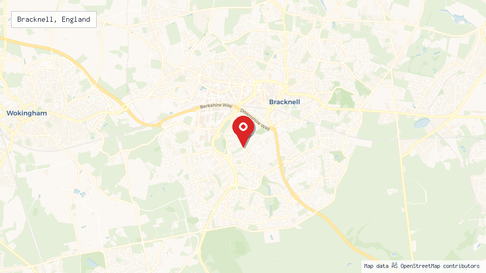 Street map of Bracknell, England with location pin