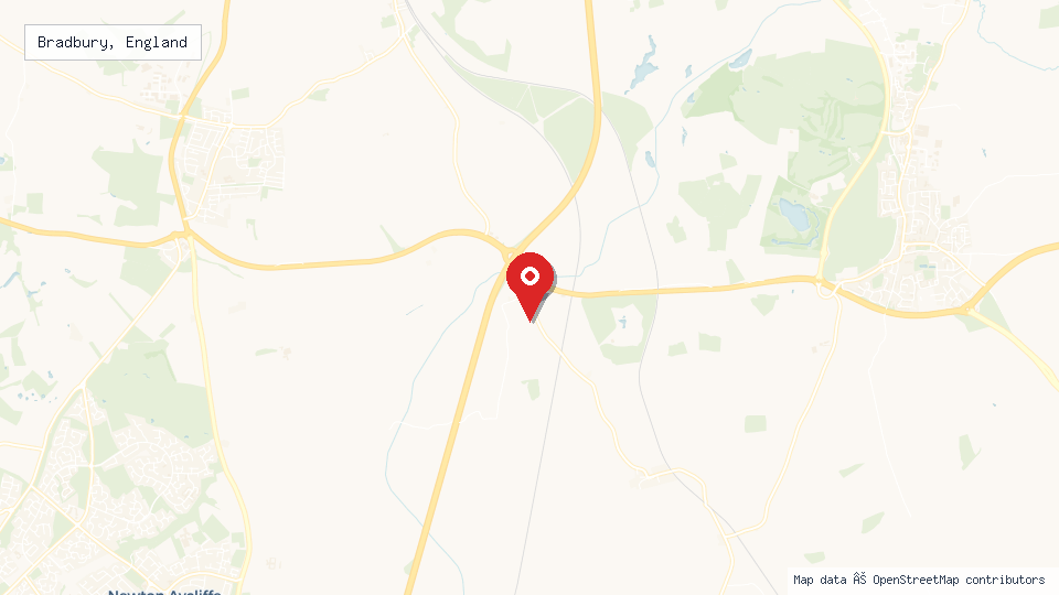 Street map of Bradbury, England with location pin