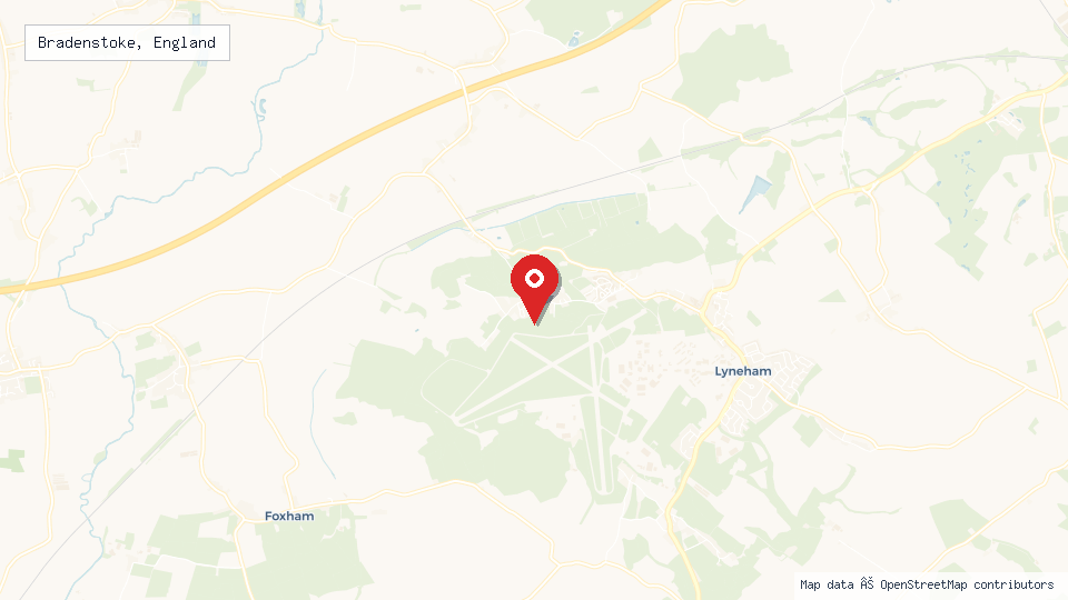 Street map of Bradenstoke, England with location pin