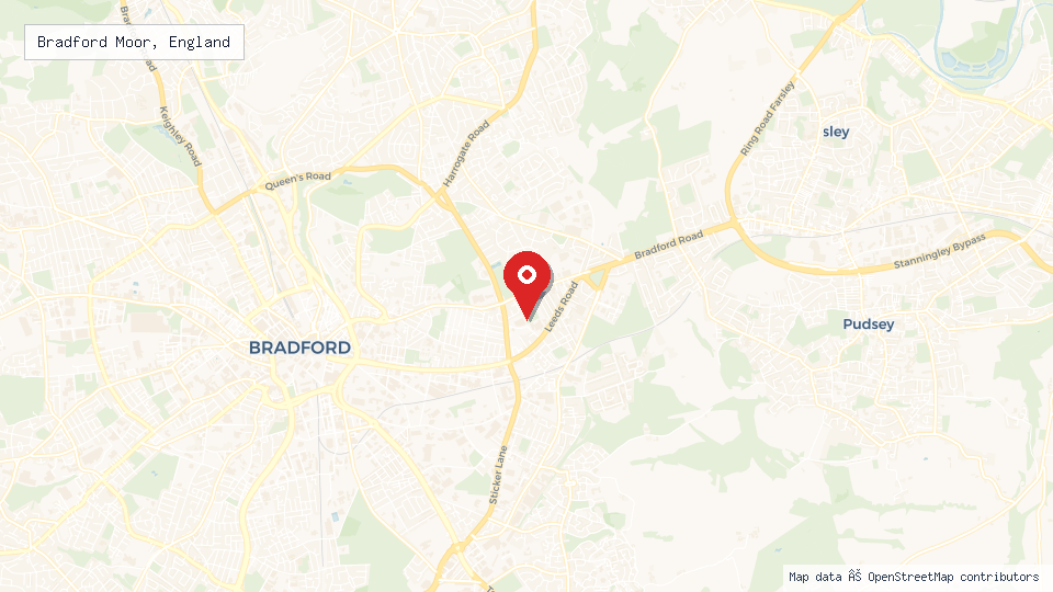 Street map of Bradford Moor, England with location pin