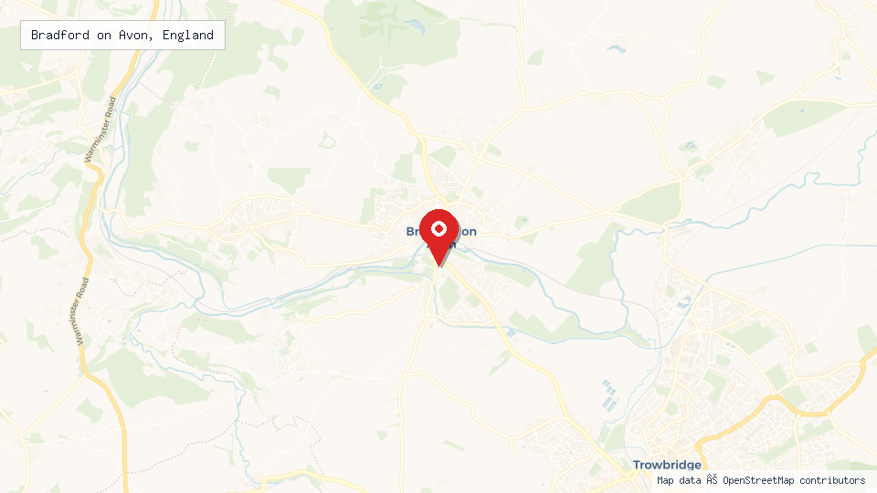 Street map of Bradford on Avon, England with location pin