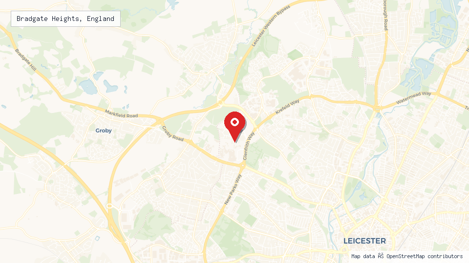 Street map of Bradgate Heights, England with location pin