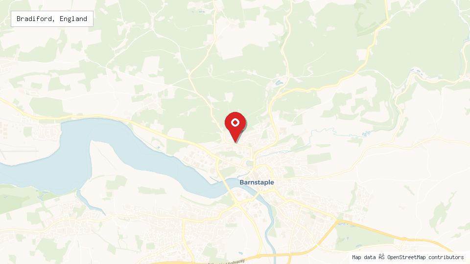 Street map of Bradiford, England with location pin