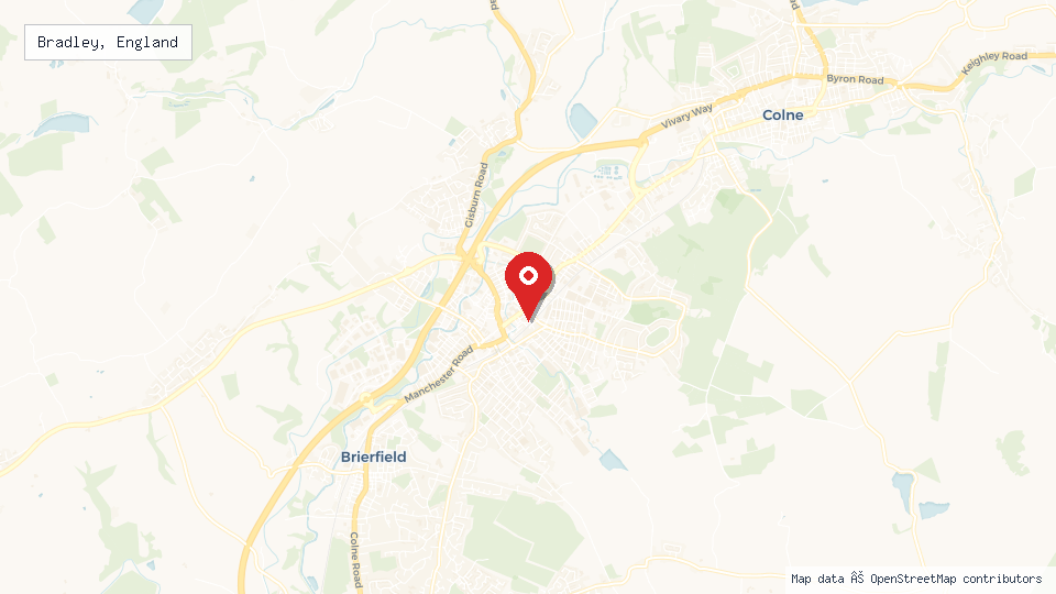 Street map of Bradley, England with location pin
