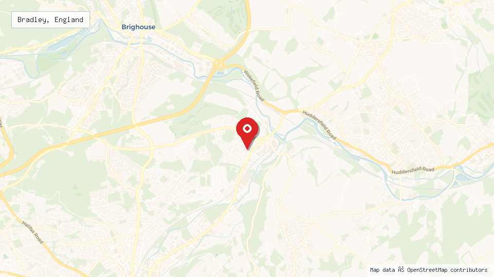 Street map of Bradley, England with location pin