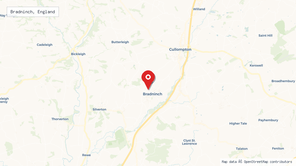 Street map of Bradninch, England with location pin