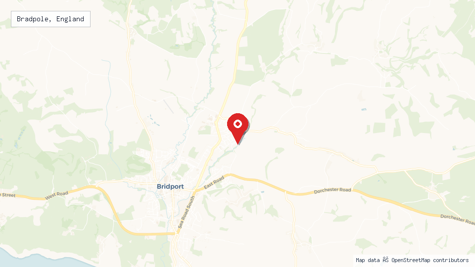 Street map of Bradpole, England with location pin