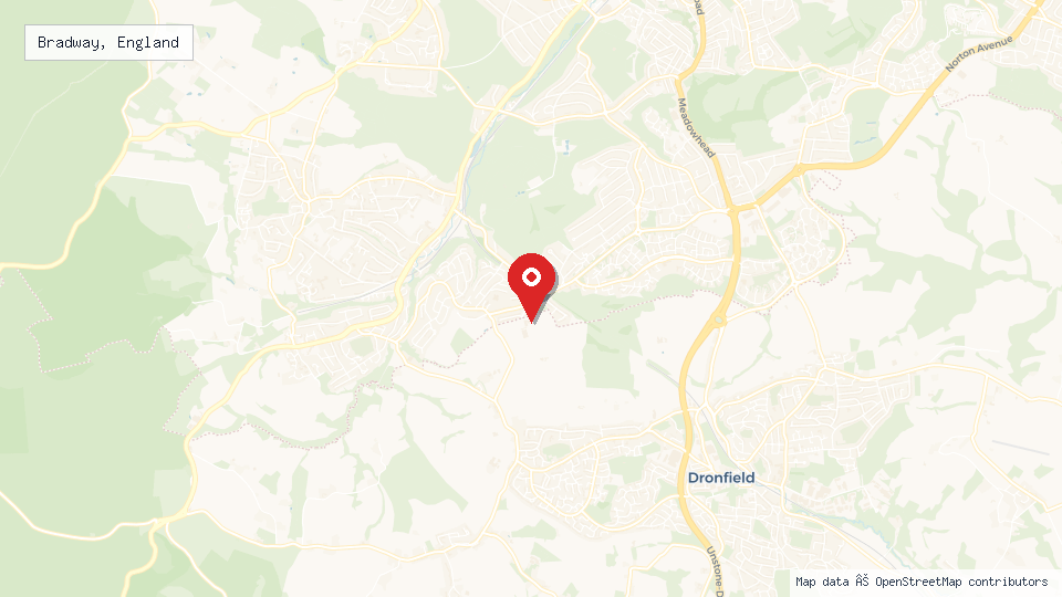 Street map of Bradway, England with location pin