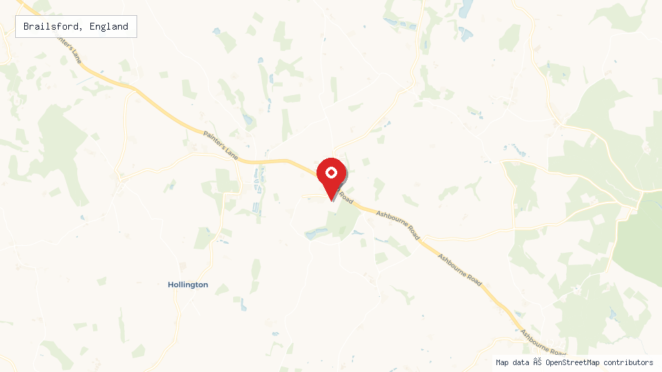 Street map of Brailsford, England with location pin