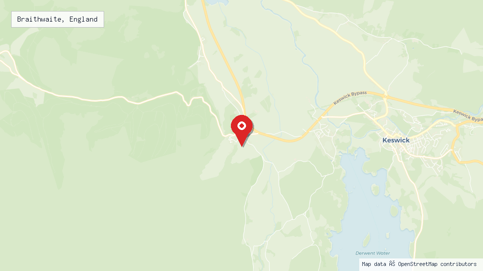 Street map of Braithwaite, England with location pin
