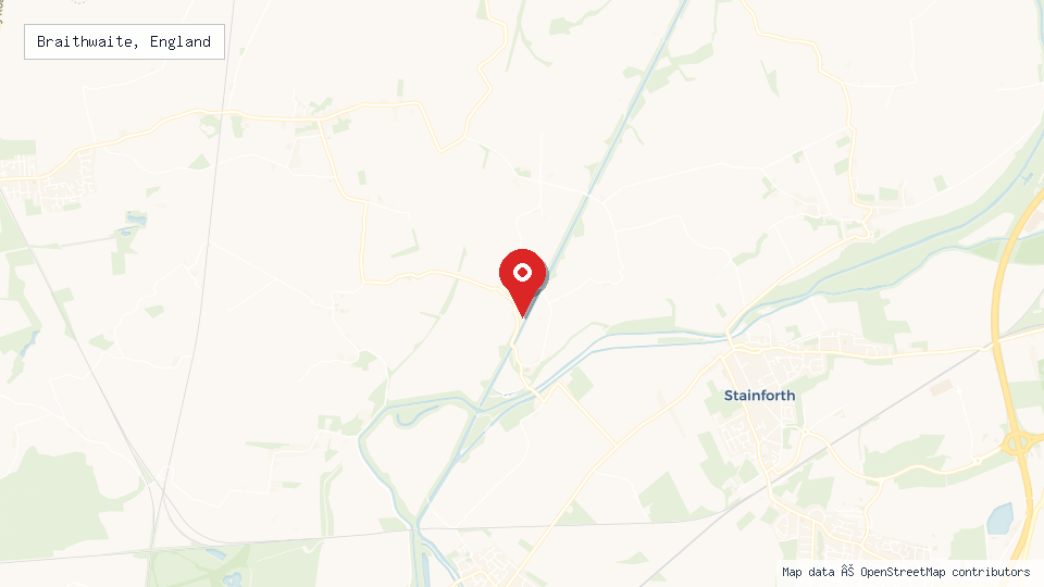 Street map of Braithwaite, England with location pin