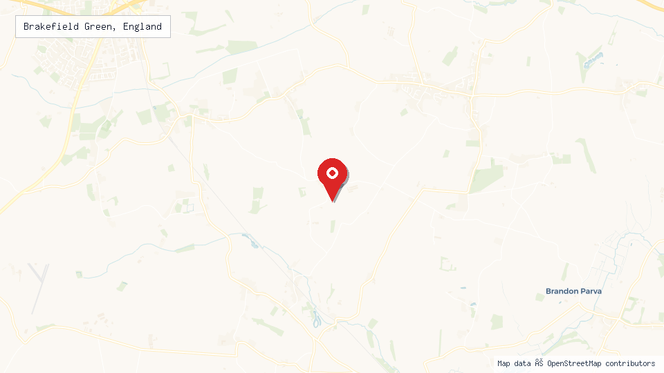 Street map of Brakefield Green, England with location pin