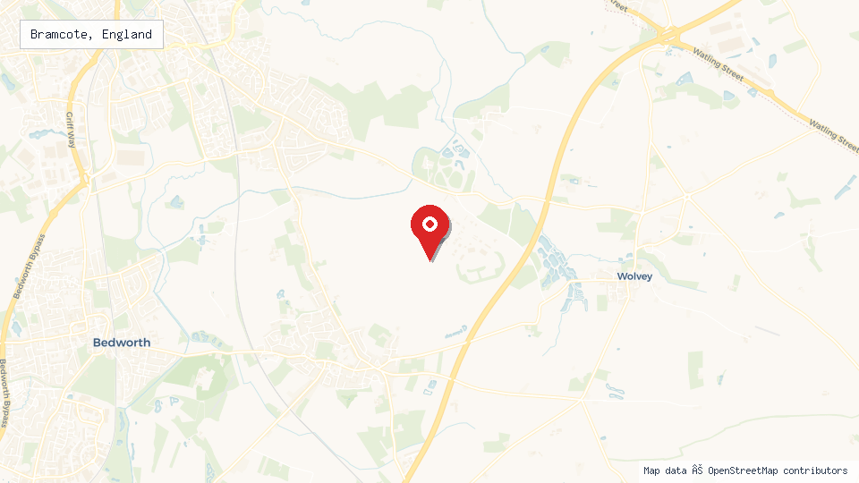 Street map of Bramcote, England with location pin