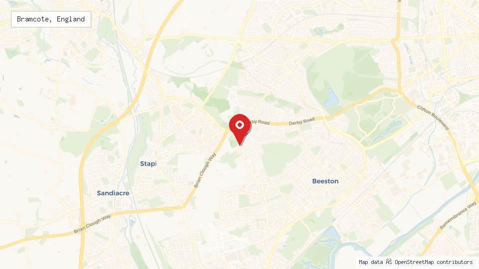 Street map of Bramcote, England with location pin