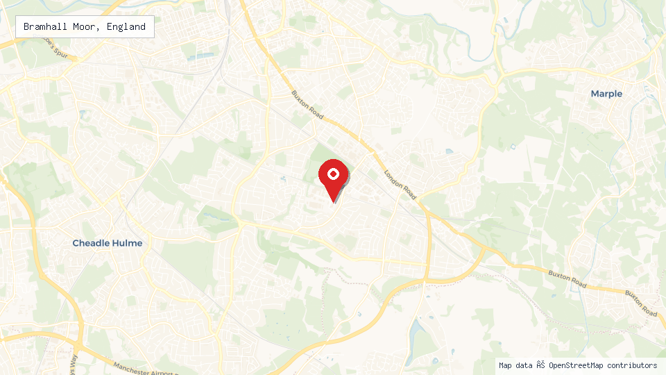 Street map of Bramhall Moor, England with location pin