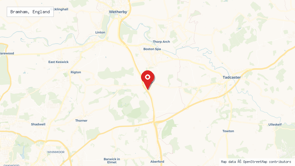 Street map of Bramham, England with location pin