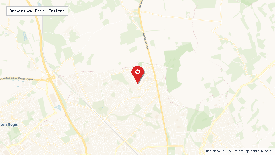 Street map of Bramingham Park, England with location pin