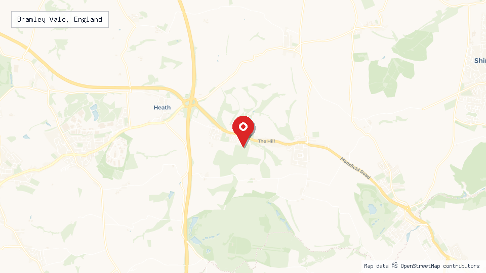 Street map of Bramley Vale, England with location pin