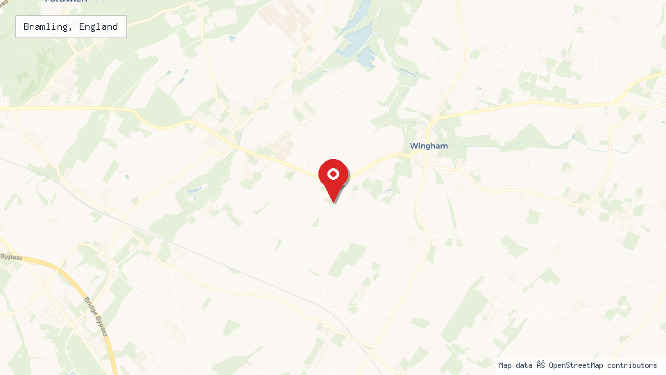 Street map of Bramling, England with location pin