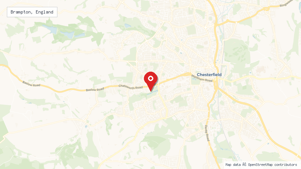 Street map of Brampton, England with location pin