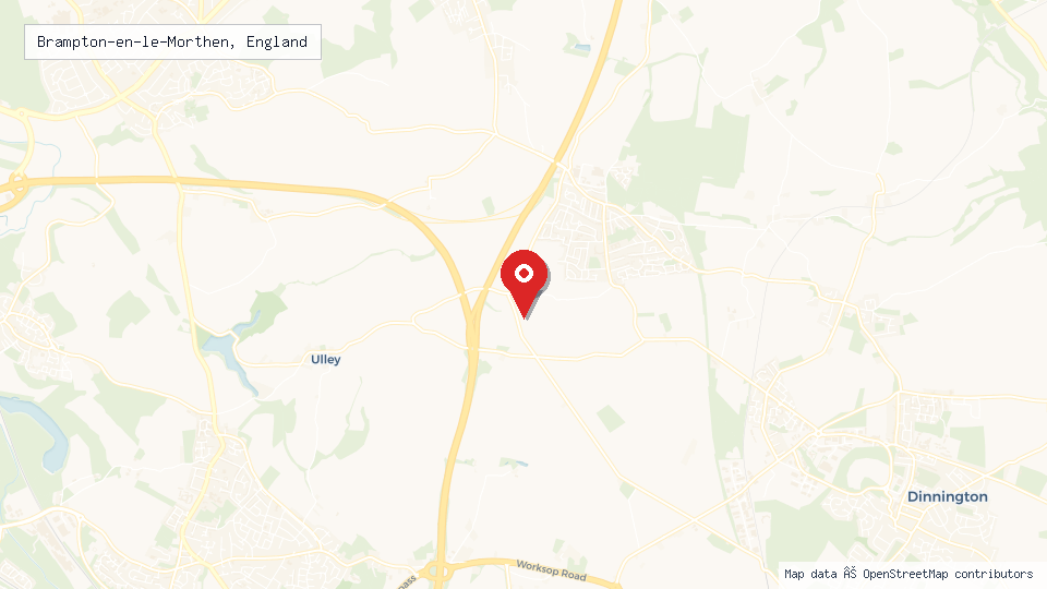 Street map of Brampton-en-le-Morthen, England with location pin
