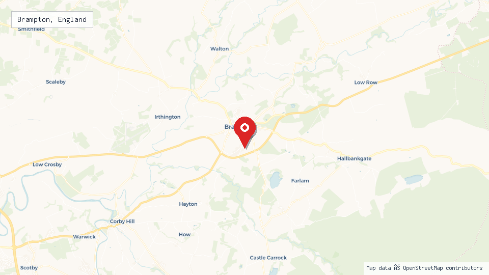 Street map of Brampton, England with location pin