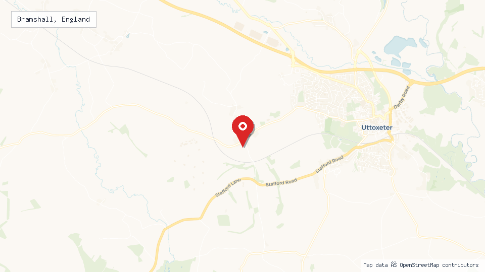 Street map of Bramshall, England with location pin