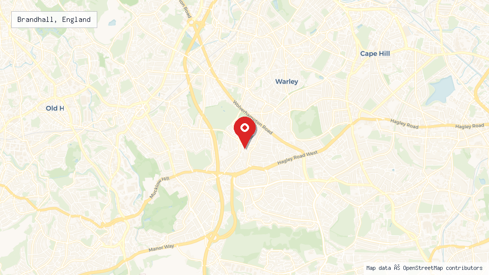 Street map of Brandhall, England with location pin