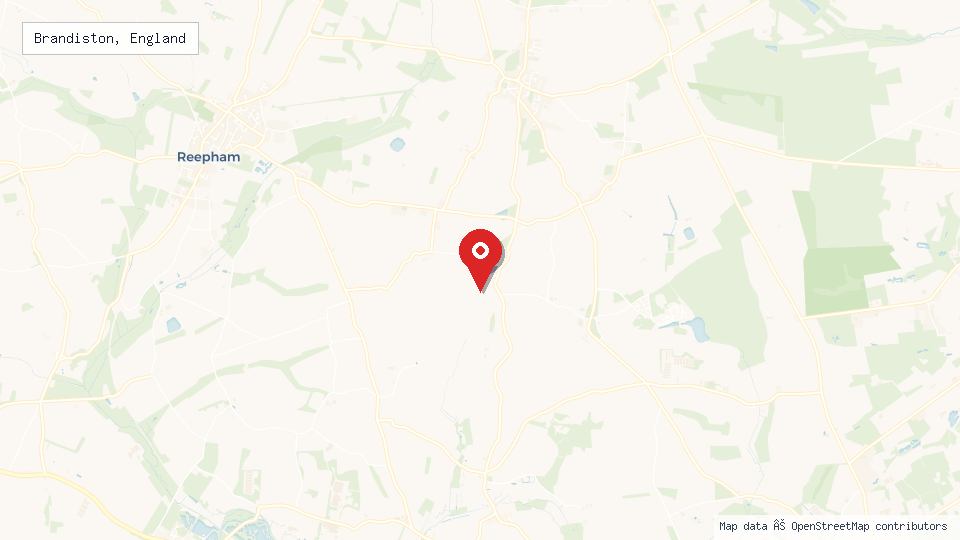 Street map of Brandiston, England with location pin