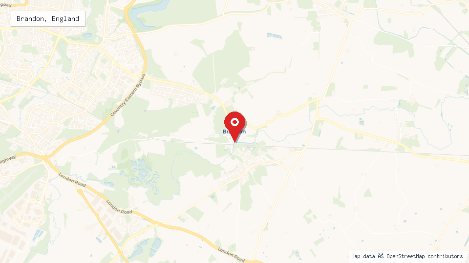 Street map of Brandon, England with location pin