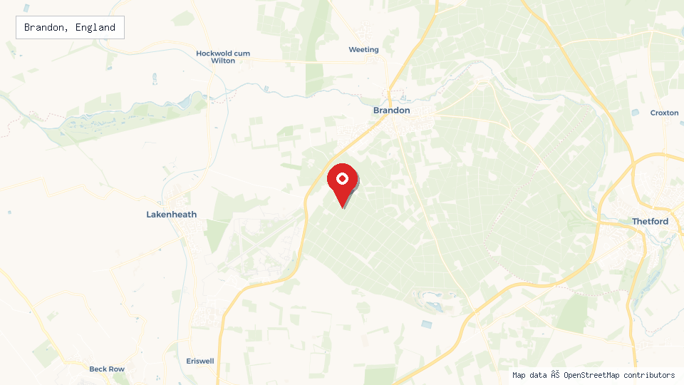 Street map of Brandon, England with location pin