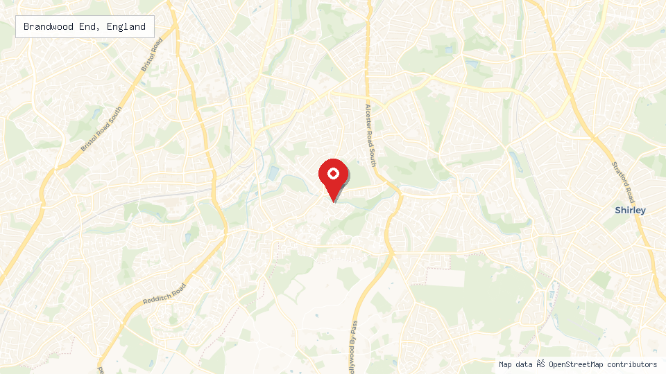Street map of Brandwood End, England with location pin