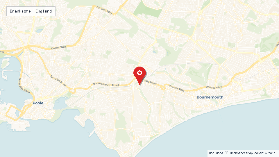 Street map of Branksome, England with location pin