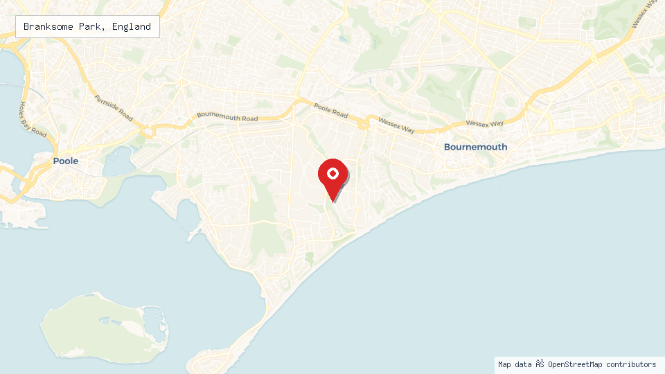 Street map of Branksome Park, England with location pin