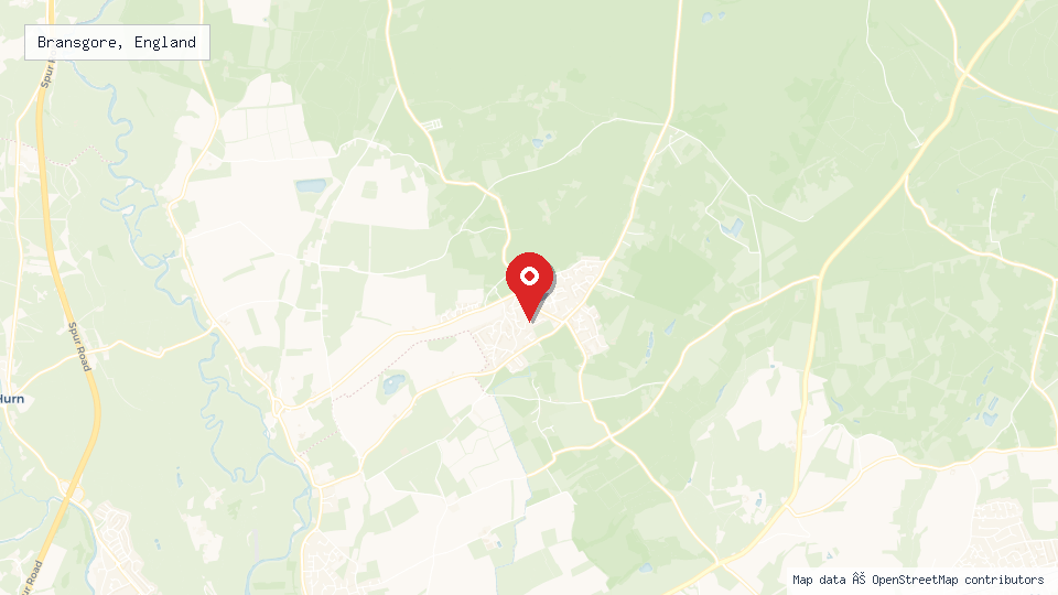 Street map of Bransgore, England with location pin