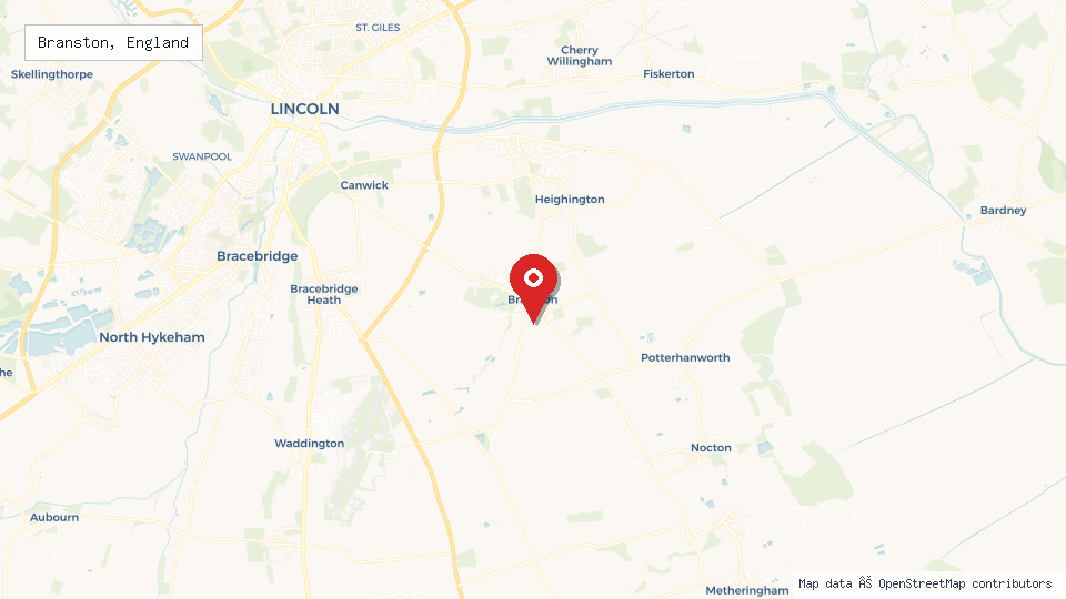 Street map of Branston, England with location pin