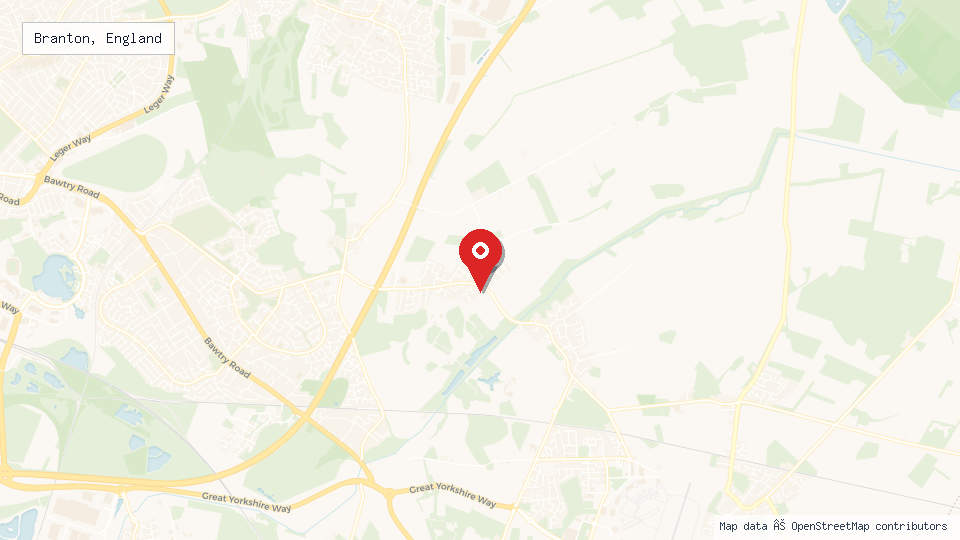 Street map of Branton, England with location pin