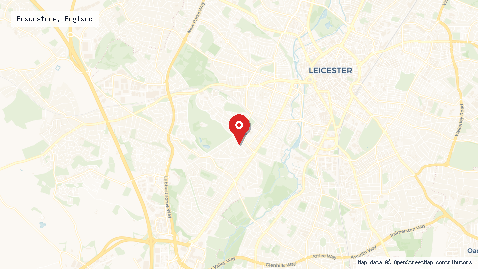 Street map of Braunstone, England with location pin