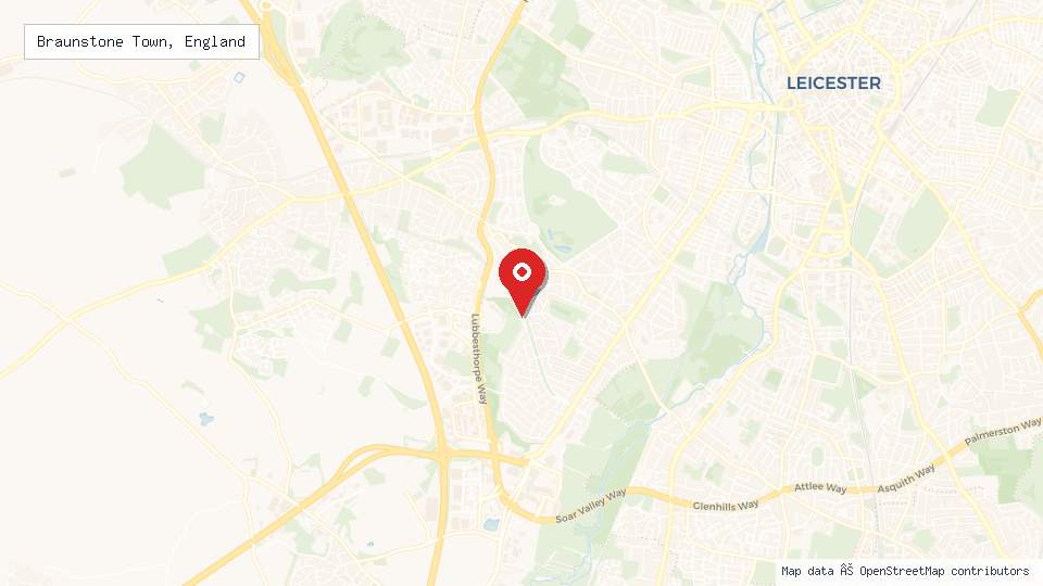 Street map of Braunstone Town, England with location pin